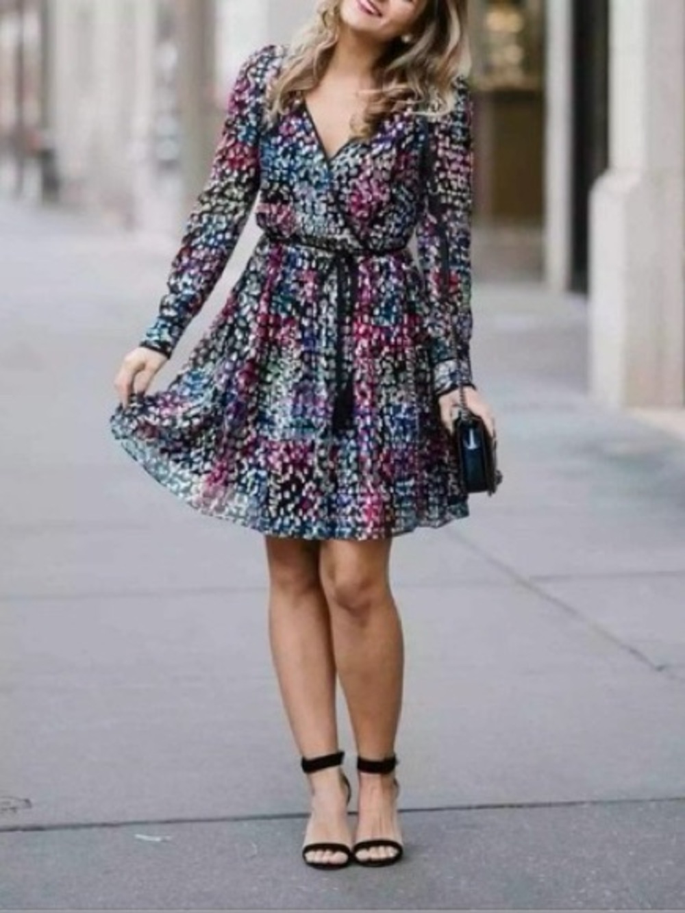 kate spade Metallic Polka Dot Silk Wrap Mini Dress Black Multi Make Magic V-Neck